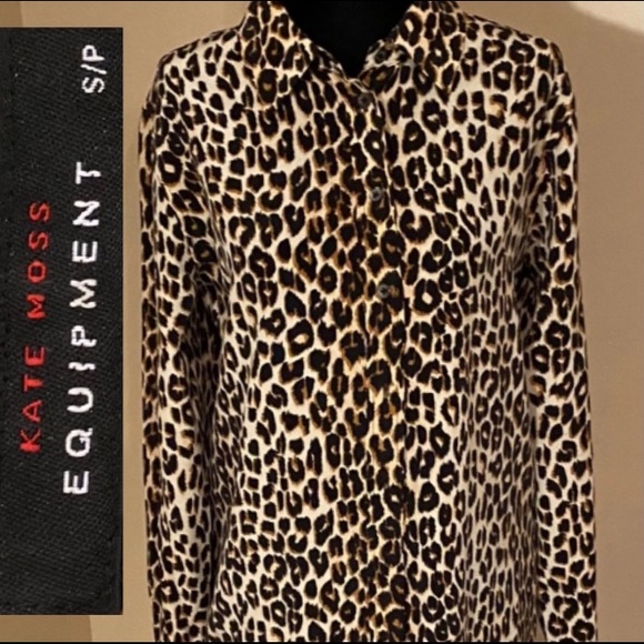 Equipment/Kate Moss Natural Leopard Print Silk Top Small - Picture 3 of 16